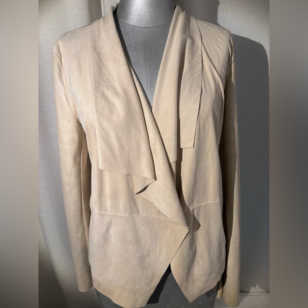 Bagatelle  SOFT Faux Suede Waterfall Jacket w/ Faux Leather Sleeves Beige Small - Picture 2 of 11